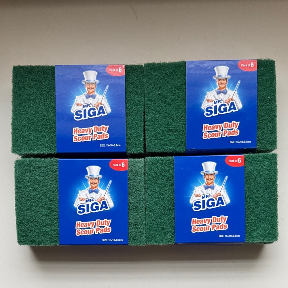 Green Heavy Duty Scour Pads - Four Packs of 6 (24 pads total)